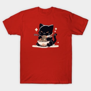 Chubby lucky cat eating ramen T-Shirt